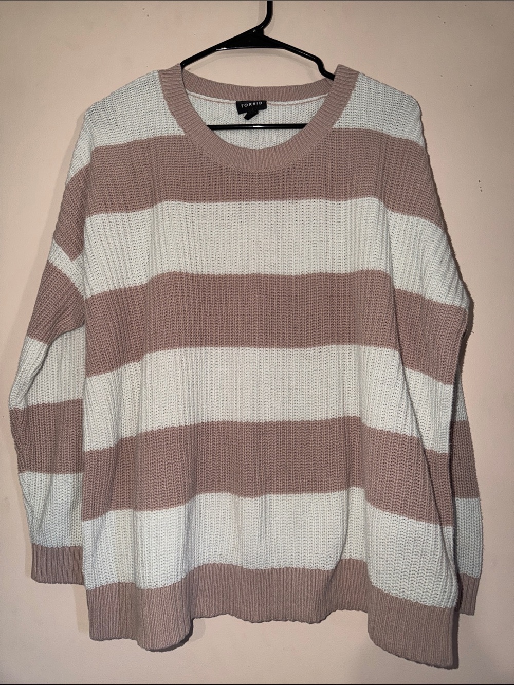 Torrid Blush & White Striped Knit Sweater